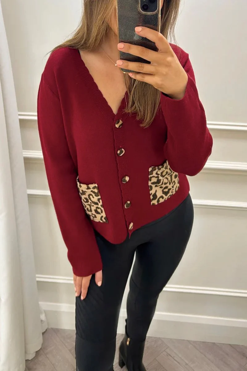 Women's Leopard Pocket Knit Cardigan