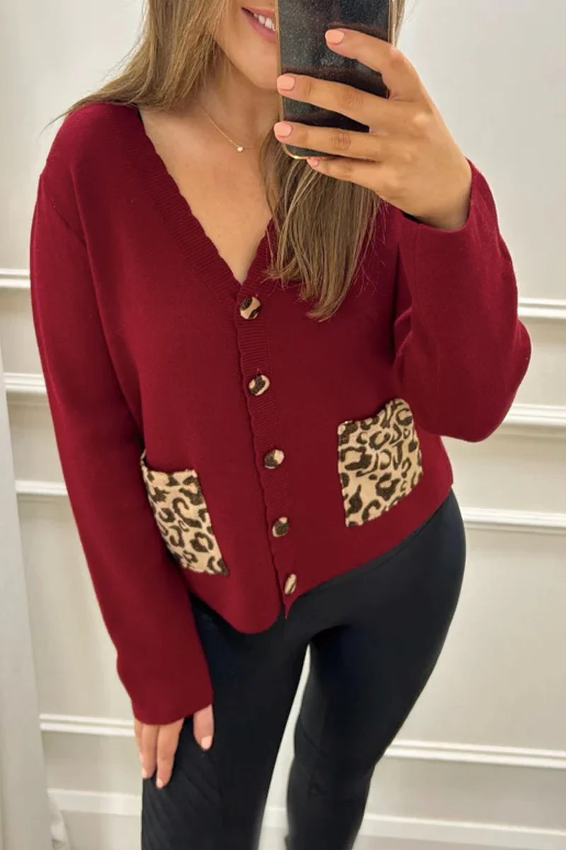 Women's Leopard Pocket Knit Cardigan